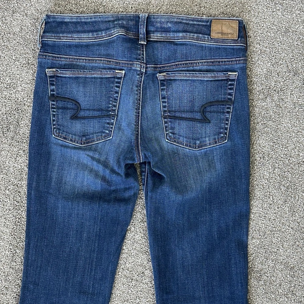 American Eagle Kick Boot Jeans -Women's 6 Long- Dark Wash Low Rise Stretch - Picture 6 of 12